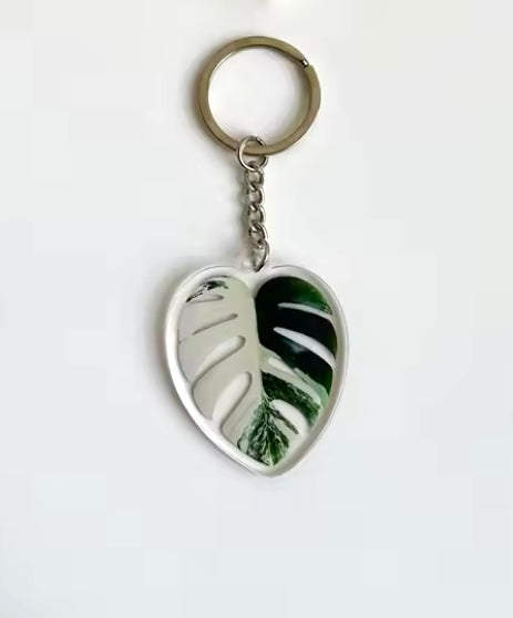 Keyring Keychain - Plant Leaf Aroid - Monstera Albo Variegated
